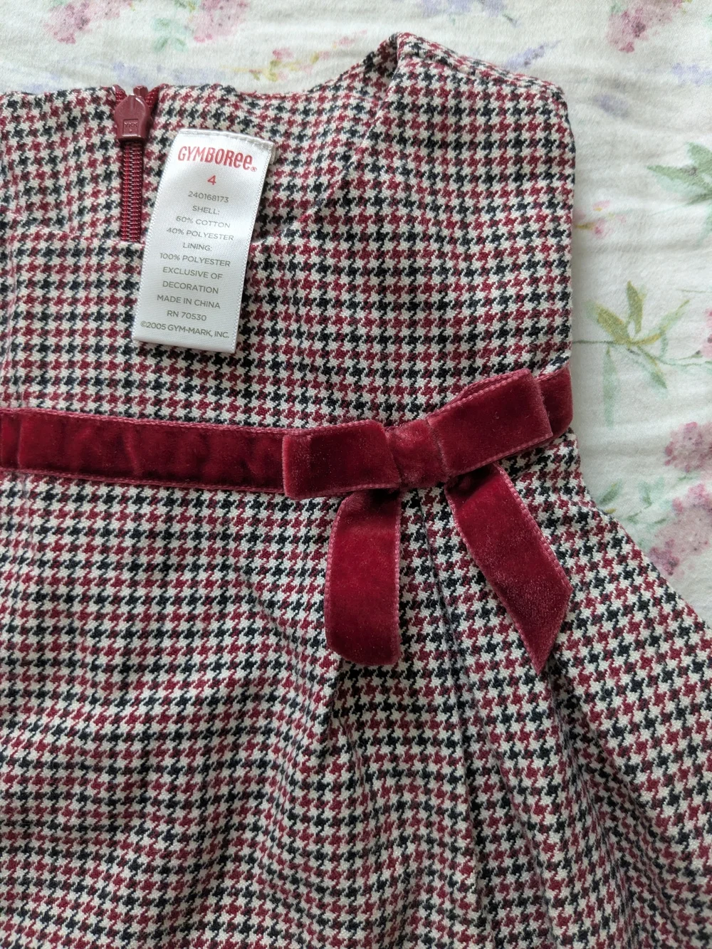 Carters Red Plaid Velvet-Trim Girls Dress
